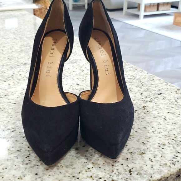 Gianni Bini 9.5 5in Heels Stiletto Black Cassalla Leather Suede Platform, Size 7 - Picture 2 of 10